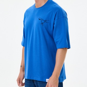 Nakış Detaylı Oversize Tişört Mavi RPS (Unisex)