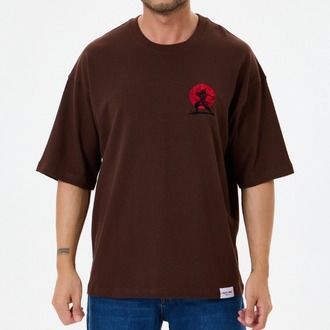 Nakış Detaylı Oversize Tişört Kahverengi MM (Unisex)