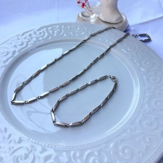 Gümüş Renk Kararmaz Çelik Titanyum Melon Zincir Unisex Kararmaz Kolye Ve Bileklik Çelik Set