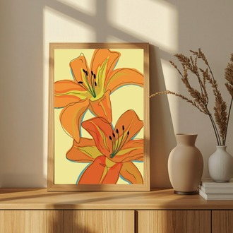 Turuncu Zambak Posteri | Modern Çiçek Duvar Sanatı, Minimalist Botanik Dekor (Dijital İndirme)