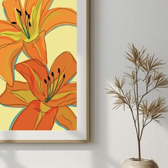 Turuncu Zambak Posteri | Modern Çiçek Duvar Sanatı, Minimalist Botanik Dekor (Dijital İndirme)