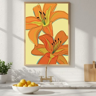 Turuncu Zambak Posteri | Modern Çiçek Duvar Sanatı, Minimalist Botanik Dekor (Dijital İndirme)