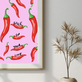Acı Biber Baskı Duvar Sanatı – Pembe Modern Mutfak Dekoru (Dijital İndirme)