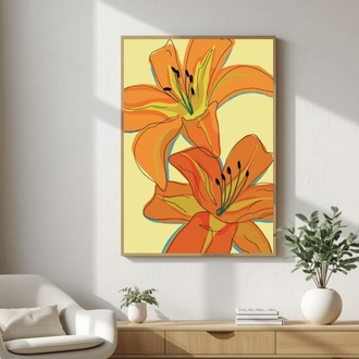Turuncu Zambak Posteri | Modern Çiçek Duvar Sanatı, Minimalist Botanik Dekor (Dijital İndirme)