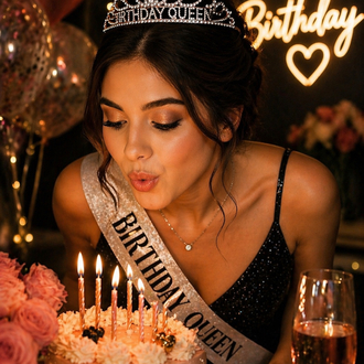 Silver Birthday Queen Premium Doğum Günü Tacı ve Kuşak Set