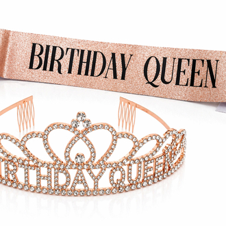 Rose Birthday Queen Premium Doğum Günü Tacı ve Kuşak Set