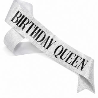 Silver BIRTHDAY QUEEN Kuşak Doğum Günü Kuşağı BIRTHDAY QUEEN Yazılı Parti Kuşağı