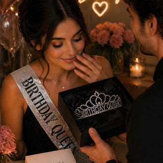 Silver Birthday Queen Premium Doğum Günü Tacı ve Kuşak Set