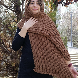 Kahve Molası Şal – El Örgüsü & Pofuduk