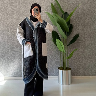 KAPİTONE KOT DETAYLI MONT SİYAH