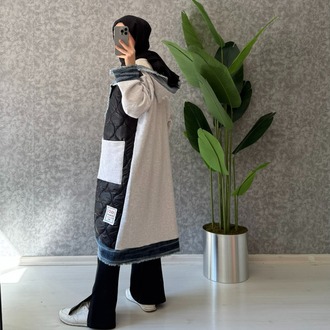 KAPİTONE KOT DETAYLI MONT SİYAH