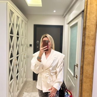 Oversize Keten Bağlamalı Ceket