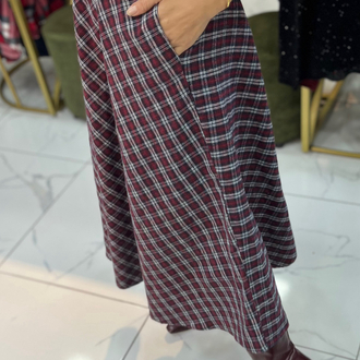 Bordo Ekose Maxi Etek