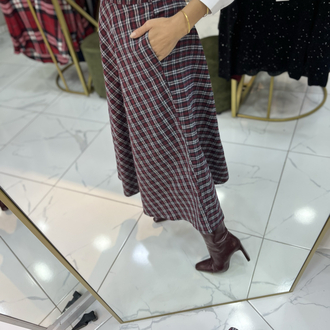 Bordo Ekose Maxi Etek