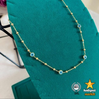 316 L Nazar Boncuğu Detaylı Gold Renk Çelik Kadın Şans Kolyesi - HMÇK-0058 || HM-03-00137-06