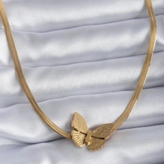 316 L Gold Renk Italyan Model Kelebek Figür Kadın Çelik Kolye - HMÇK-0056 || HM-03-00137-04