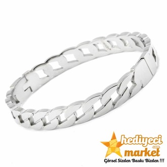 316 L Zincir Paslanmaz Çelik Kelepçe Bileklik - HMÇB-0081 || HM-03-00140-01