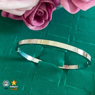 316 L Kelepçe Bilezik Gümüş İnce Küçük Çelik Bileklik - HMÇB-0076 || HM-03-00136-06
