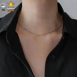 316 L Gold Dorika Zincir Ince Italyan Kadın Çelik Kolye 45 cm - HMÇK-0053 || HM-03-00137-01