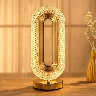 Modern Kristal LED Masa Lambası USB Şarjlı Dekoratif Gece Lambası Gold Oval Tasarım