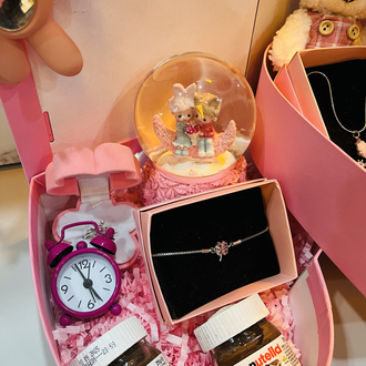 Pembe puffy 3 katlı hediye seti