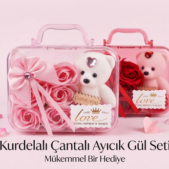 kurdaleli Çantalı Gül ayıcık seti