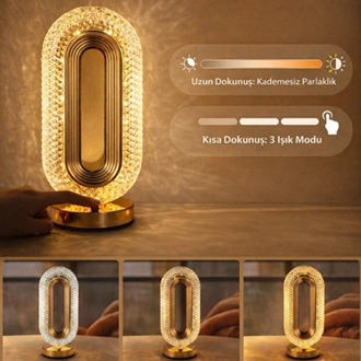 Modern Kristal LED Masa Lambası USB Şarjlı Dekoratif Gece Lambası Gold Oval Tasarım