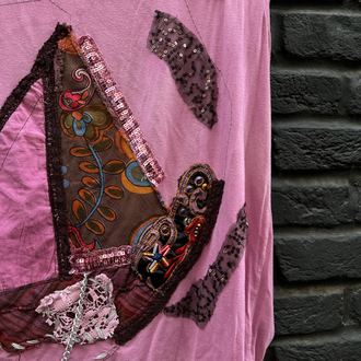 Vintage İşlemeli Pembe Bluz