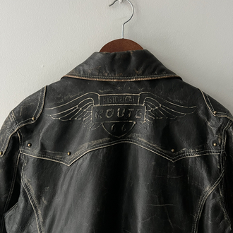 Vintage Route 66 Biker Deri Ceket