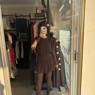Acı Kahve Dantelli İç Astarlı Elbise