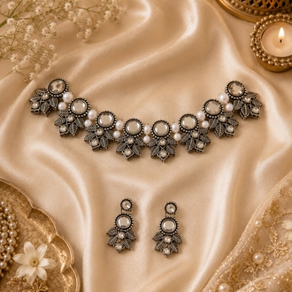 Gümüş Alaşım Kundan Set