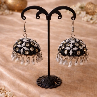 Kundan detaylı büyük boy jhumka kupe