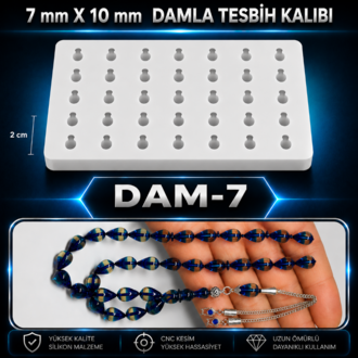 Pinli 7×10 mm 35 li Damla Tesbih Silikon Kalıbı