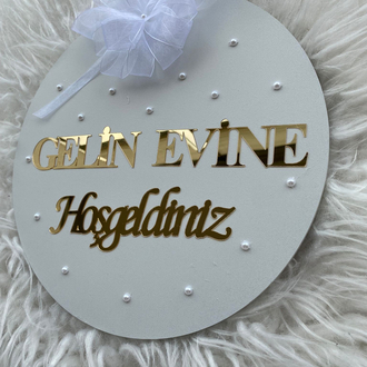 Ahşap Kapı Süsü Gelin Evine Hoşgeldiniz 30 cm