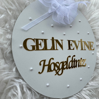 Ahşap Kapı Süsü Gelin Evine Hoşgeldiniz 30 cm