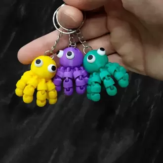 3 ADET Eklemli Sevimli Mini Ahtapot Anahtarlık - Çanta Süsü PLA Plastik