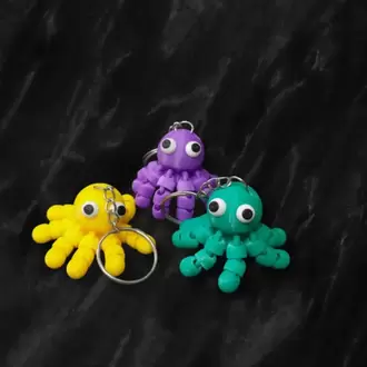 3 ADET Eklemli Sevimli Mini Ahtapot Anahtarlık - Çanta Süsü PLA Plastik