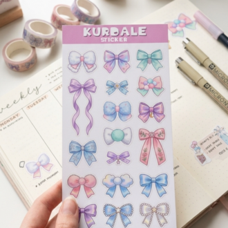 Kurdele Sticker Seti - 2'li Pastel Fiyonk Sticker Sayfası