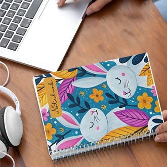 Sevimli Tavşanlı Çiçekli Spiral Defter – Renkli ve Şık Tasarım