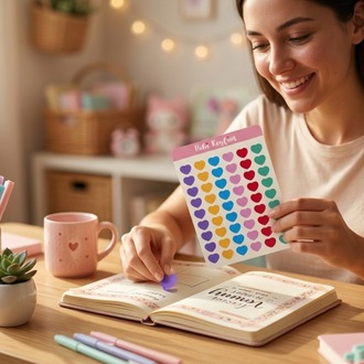Kalp Sticker Sheet A6 | Renkli Kalp Planner Sticker | Bullet Journal Sticker | Hobi Keyfim