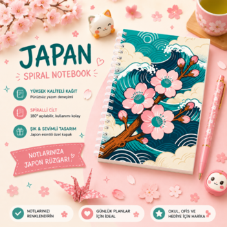 Japon Sakura Spiralli Defter - A5 Sert Kapak Defter
