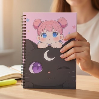 Kawaii Anime Defter A5 | Sevimli Anime Spiral Defter | Anime Kırtasiye