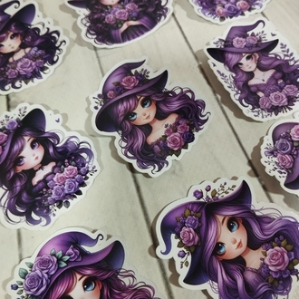 Mor Şapkalı Cadı Sticker Set 