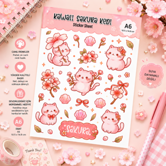 Sakura Kedi Sticker - Kawaii Sticker Sayfası