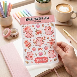 Sakura Kedi Sticker - Kawaii Sticker Sayfası