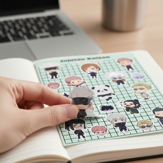 Jujutsu Kaisen Chibi Sticker Sayfası - Gojo ve Itadori Vinil Çıkartma Seti (A5/A6)