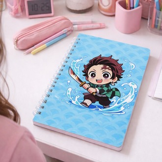 Demon Slayer Tanjiro Kamado Chibi Tasarımlı Spiralli Defter - Su Nefesi Temalı