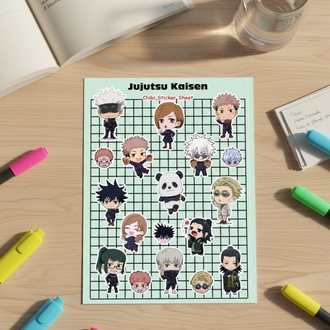 Jujutsu Kaisen Chibi Sticker Sayfası - Gojo ve Itadori Vinil Çıkartma Seti (A5/A6)