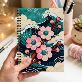 Japon Sakura Spiralli Defter - A5 Sert Kapak Defter