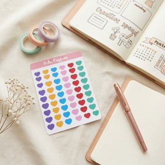 Kalp Sticker Sheet A6 | Renkli Kalp Planner Sticker | Bullet Journal Sticker | Hobi Keyfim